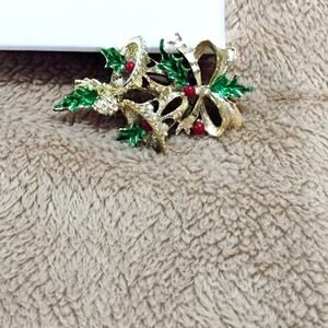 Vintage Gerry's Christmas bells bow brooch Hollyberry Xmas
